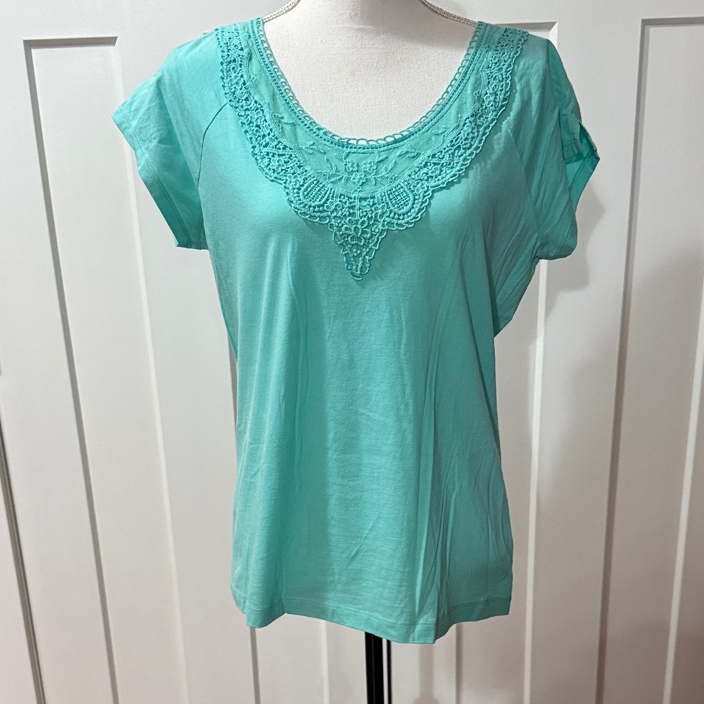 Polo by Ralph Lauren Turquoise Lace Detail Women's Tee